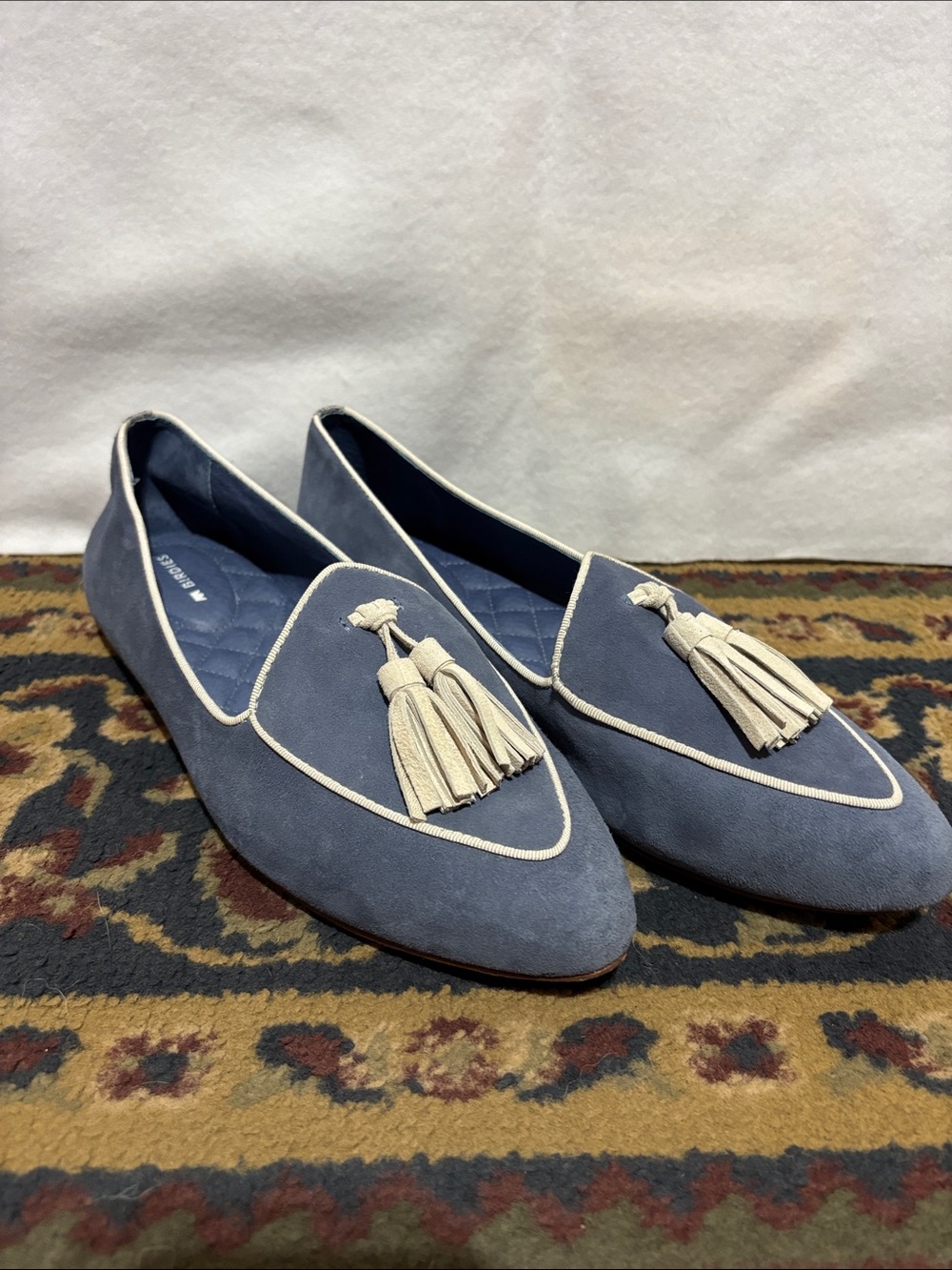 Birdies Heron Flat Oceano Blue suede dual-tassel slip on loafers Womens Size 8.5